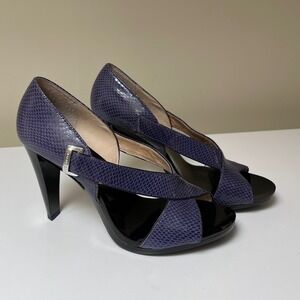 Michael Michael Kors Purple Snakeskin Embossed Platform Sandals Heels Womens 8.5